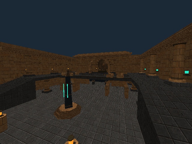 AIrena in OpenJKDF2: the court, obelisk and upper temple.