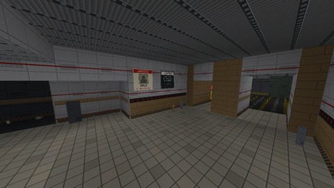 the customs hall at 2100, level 1: WANTED DACE beside Vosk's CURFEW proclamation over the red lamp band — the man Kyle came for, and the order that holds every ship in port